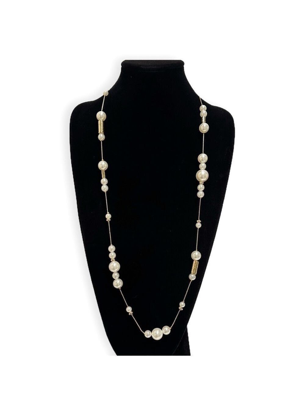 CHICO’S Gold & Faux Pearl Station Necklace | NWT